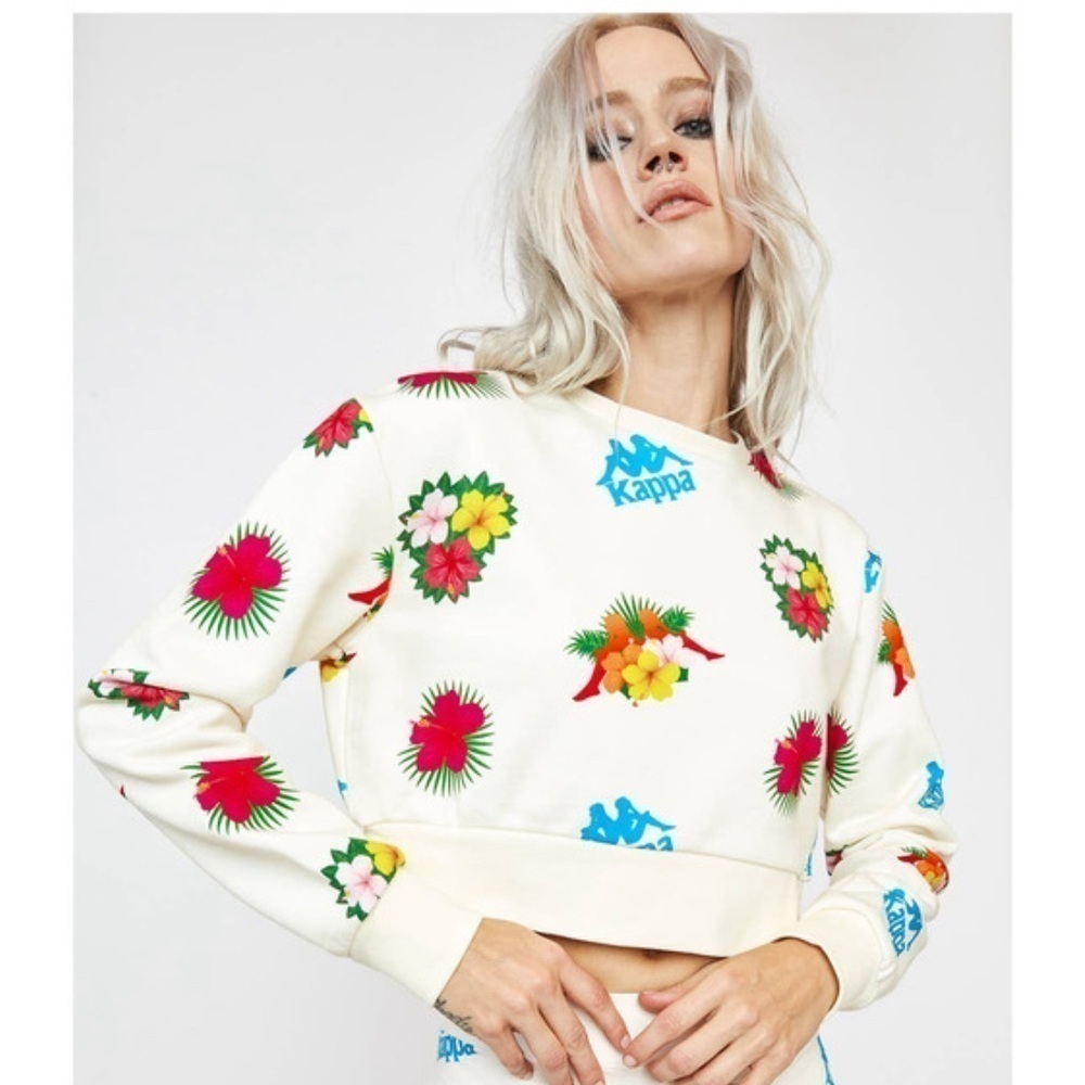Kappa sz S Cropped Floral Hawaiian Orchid Logo Long Sleeve Sweatshirt Top